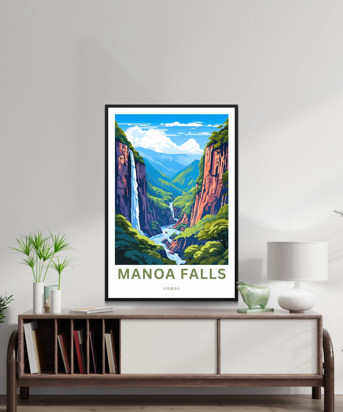 Manoa Falls Hawaii Travel Poster Jungle Waterfall Valley Art - Image 2