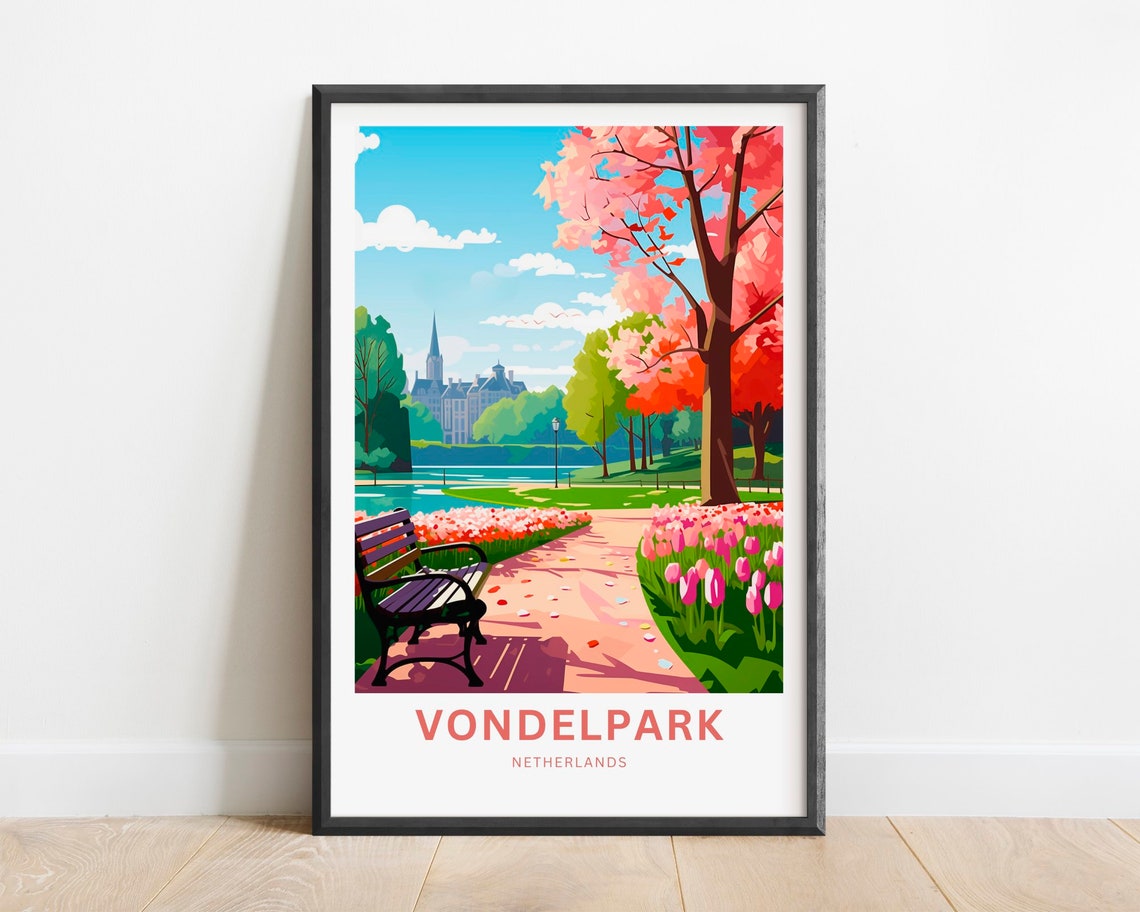 Vondelpark Netherlands Tulip Garden Spring Custom Travel Poster