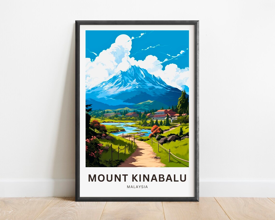 Mount Kinabalu Travel Poster, Malaysia Landscape