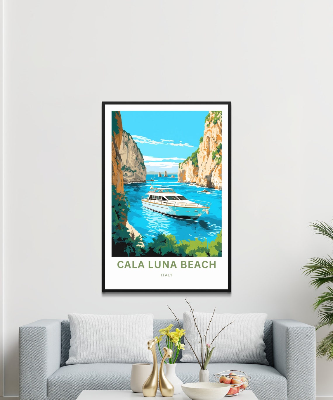 Cala Luna Beach Italy Yacht Between Golden Sea Cliffs Poster - Image 3