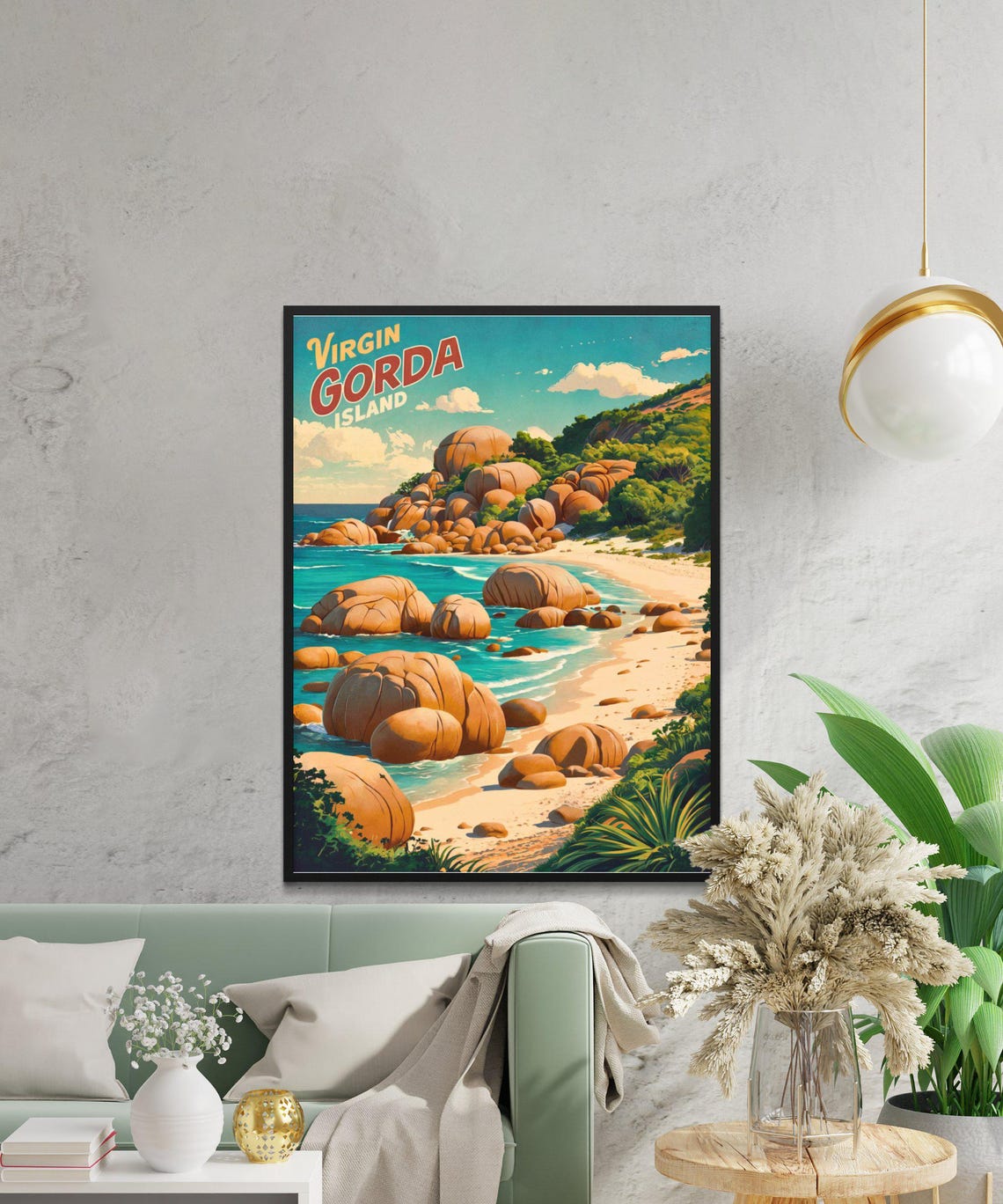 Virgin Gorda Island Vintage Granite Boulders Beach Travel Poster - Image 2