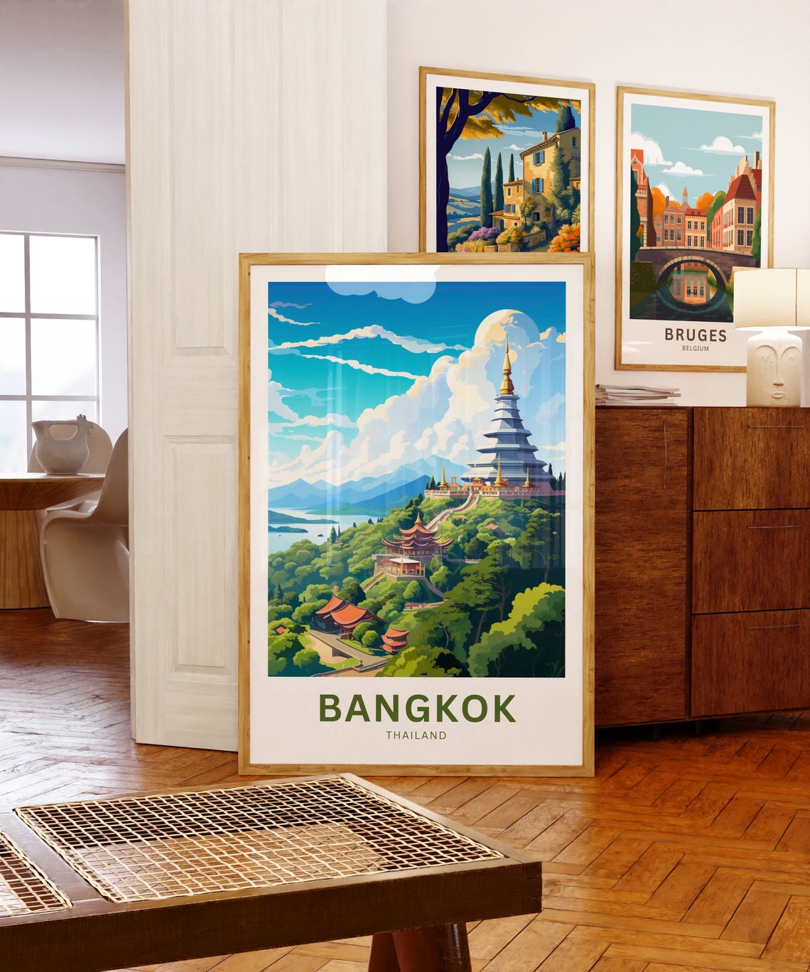Bangkok Thailand Sophisticated White Chedi Temple View Poster - Image 5