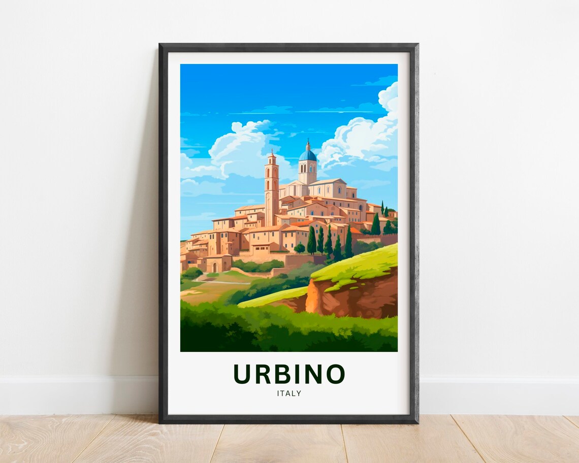 Urbino Italy Hilltop Town Cathedral Dome Green Valley Poster