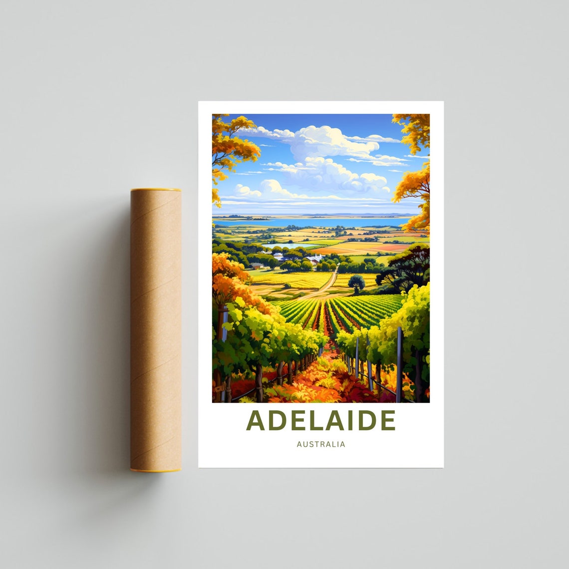 Adelaide Australia Golden Vineyard Valley Wide View Travel Poster - Image 4