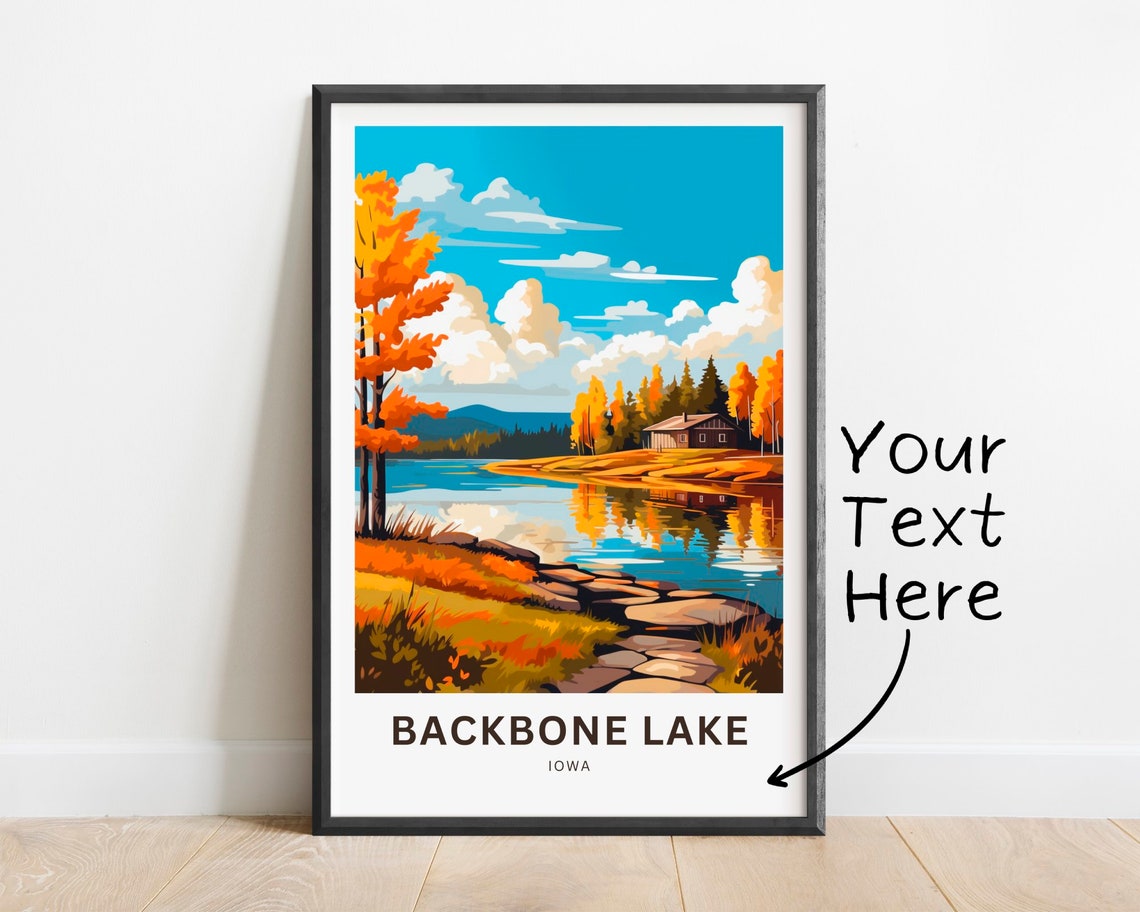 Backbone Lake Iowa Autumn Lake Cabin Reflection Landscape Poster