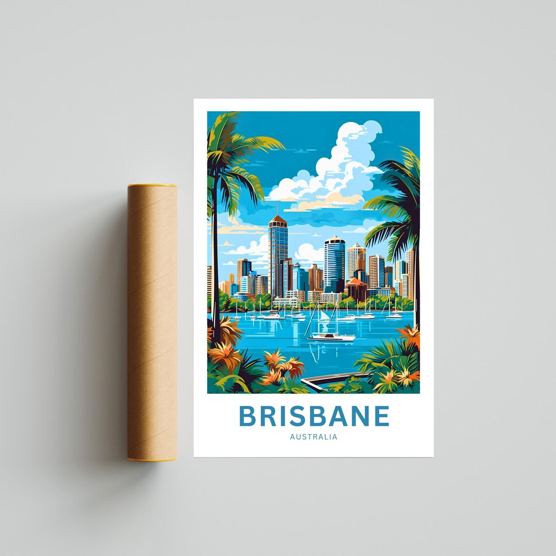 Brisbane Australia Marina Sailboats Harbor Skyline Travel Poster - Image 4