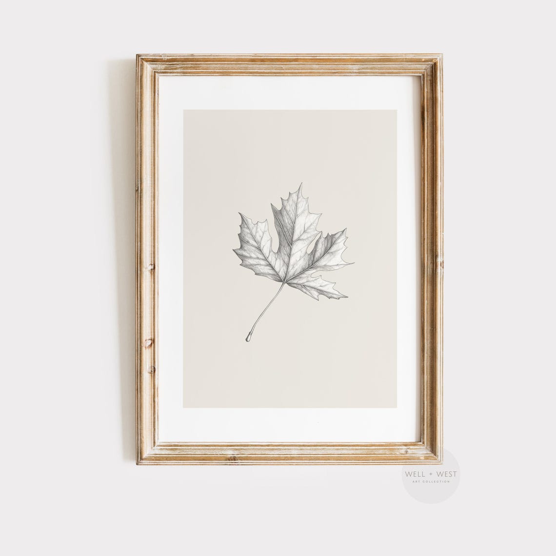 Maple Leaf Pencil Sketch Neutral Minimalist Autumn Art Print