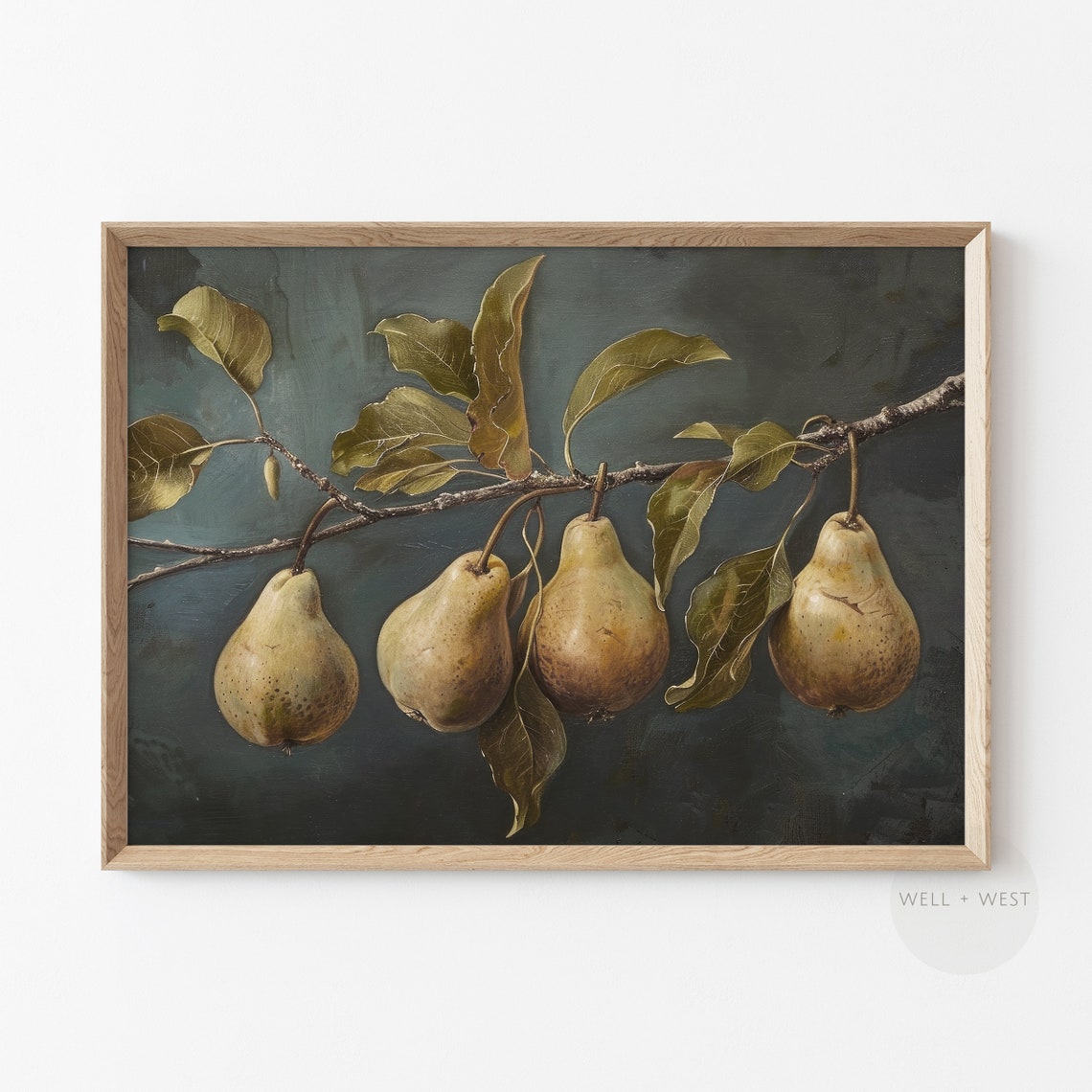 Moody Pear Branch Vintage Fruit Still Life Dark Kitchen Art Poster - Image 3