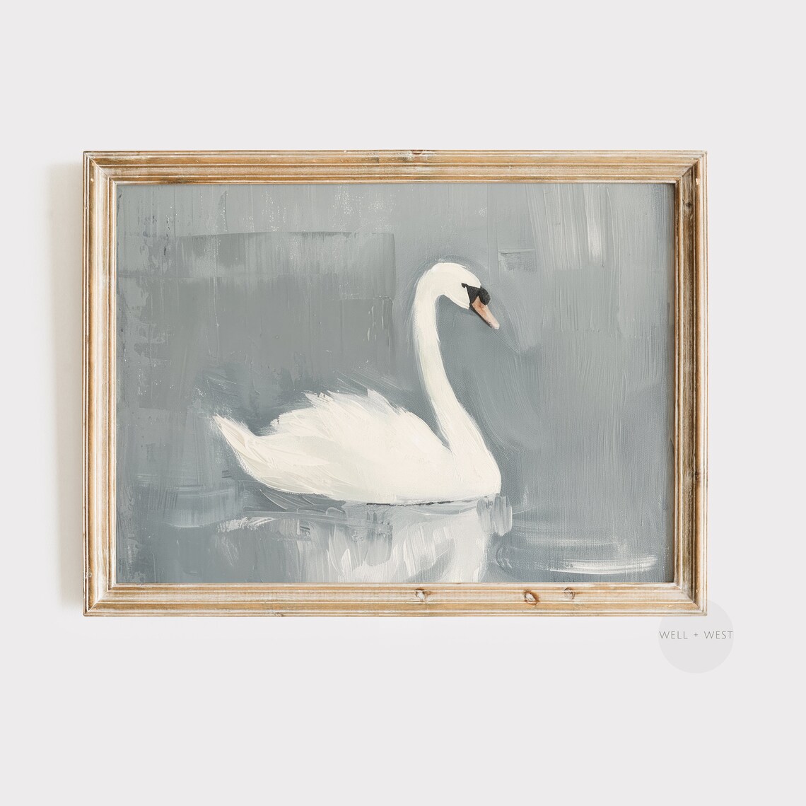 White Swan Art Print, Rustic Vintage Farmhouse