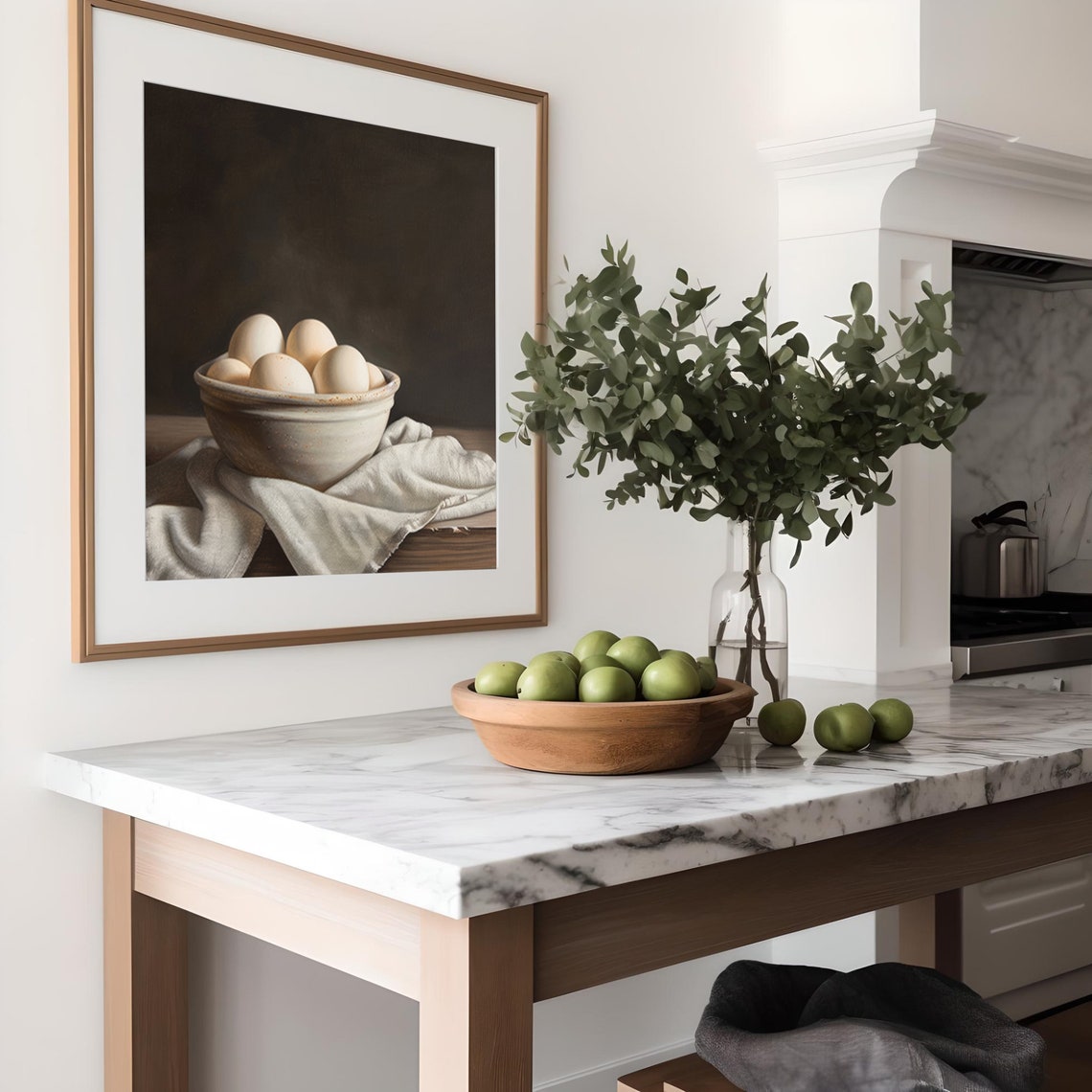 White Eggs Stoneware Bowl Moody Vintage Kitchen Still Life Poster - Image 2