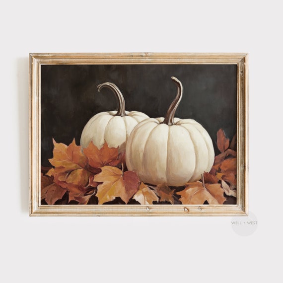 Vintage Pumpkin Art Print, Moody Fall Decor