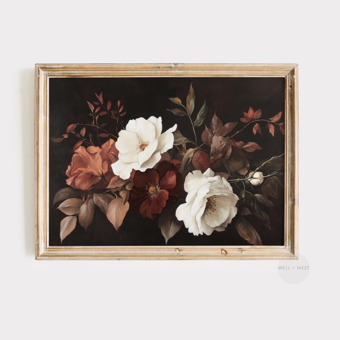 Vintage Fall Floral Art Print, Moody Autumn Botany
