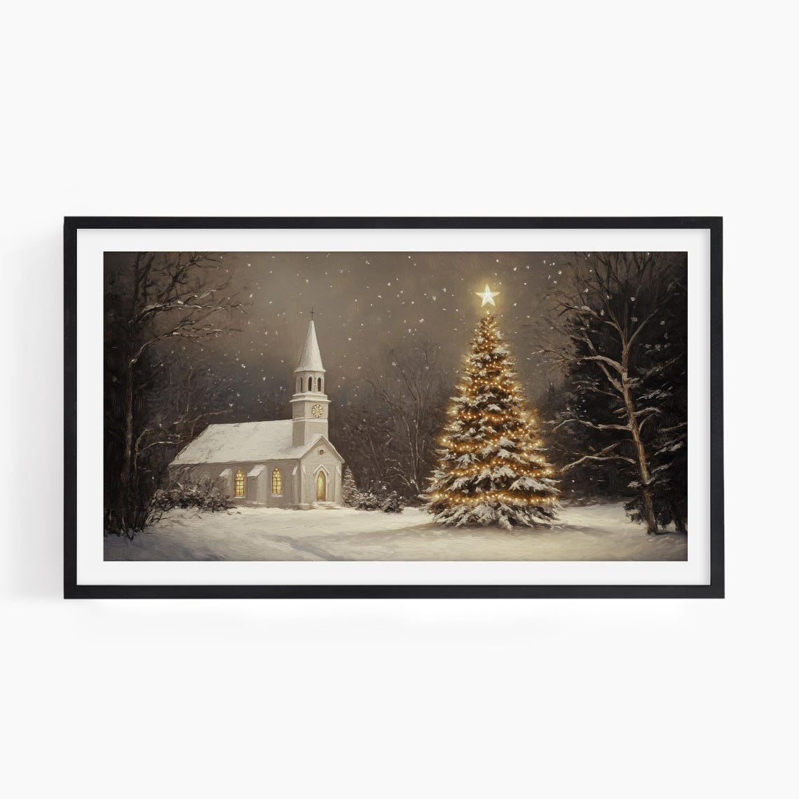 Christmas Frame Tv Art Vintage Church Oil Painting Christmas Tree Art Neutral Holiday Decor Winter Village Landscape Tv Art Tv353 - Image 2