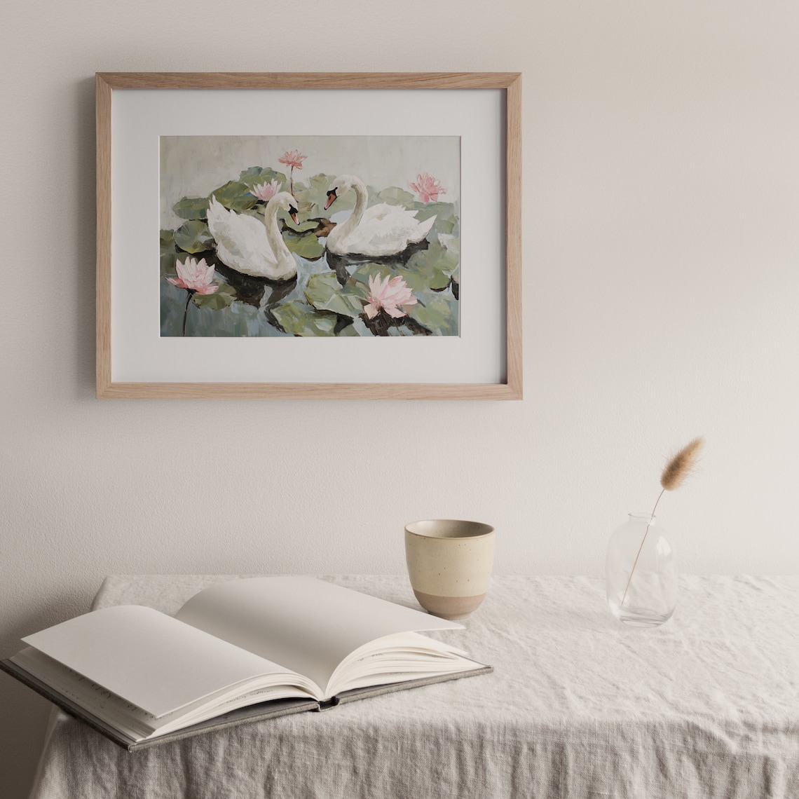 Swan Art Soft Pink Green And Blue Nursery Decor - Image 3