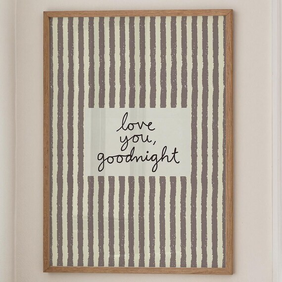 Love You Goodnight Retro Striped Art Print