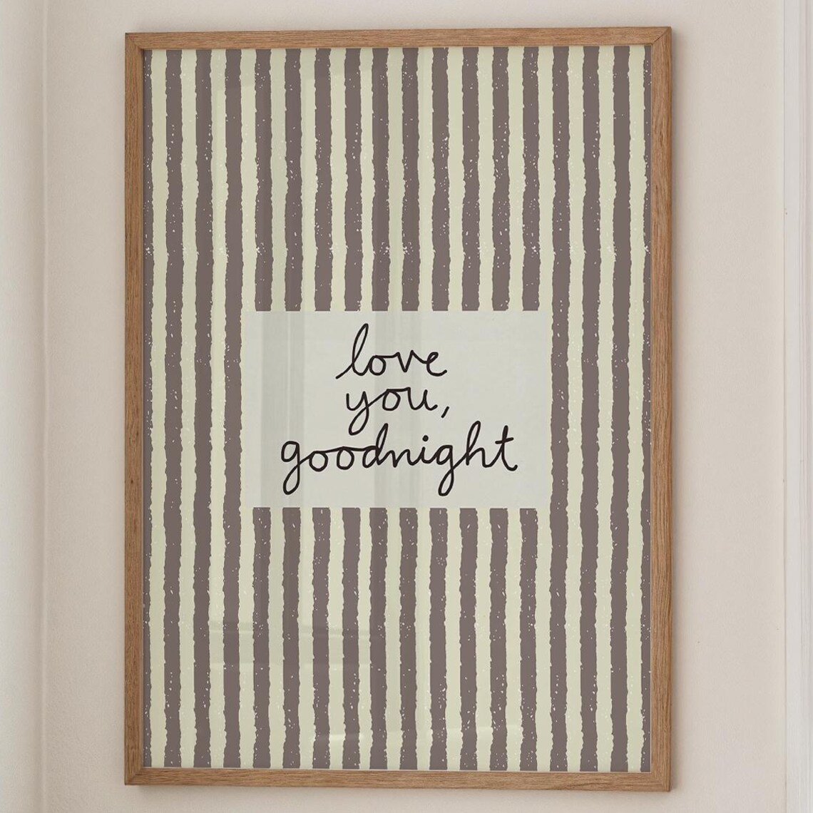 Love You Goodnight Retro Striped Art Print