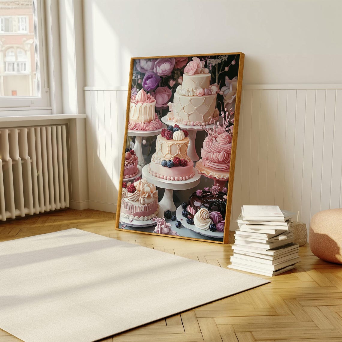 Pink Layer Cakes and Berry Desserts Still Life Bakery Wall Poster - Image 5