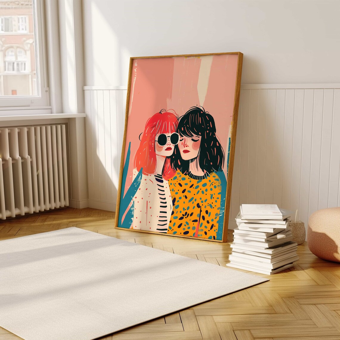Two Cool Girlfriends Retro Fashion Portrait Illustration Poster - Image 5