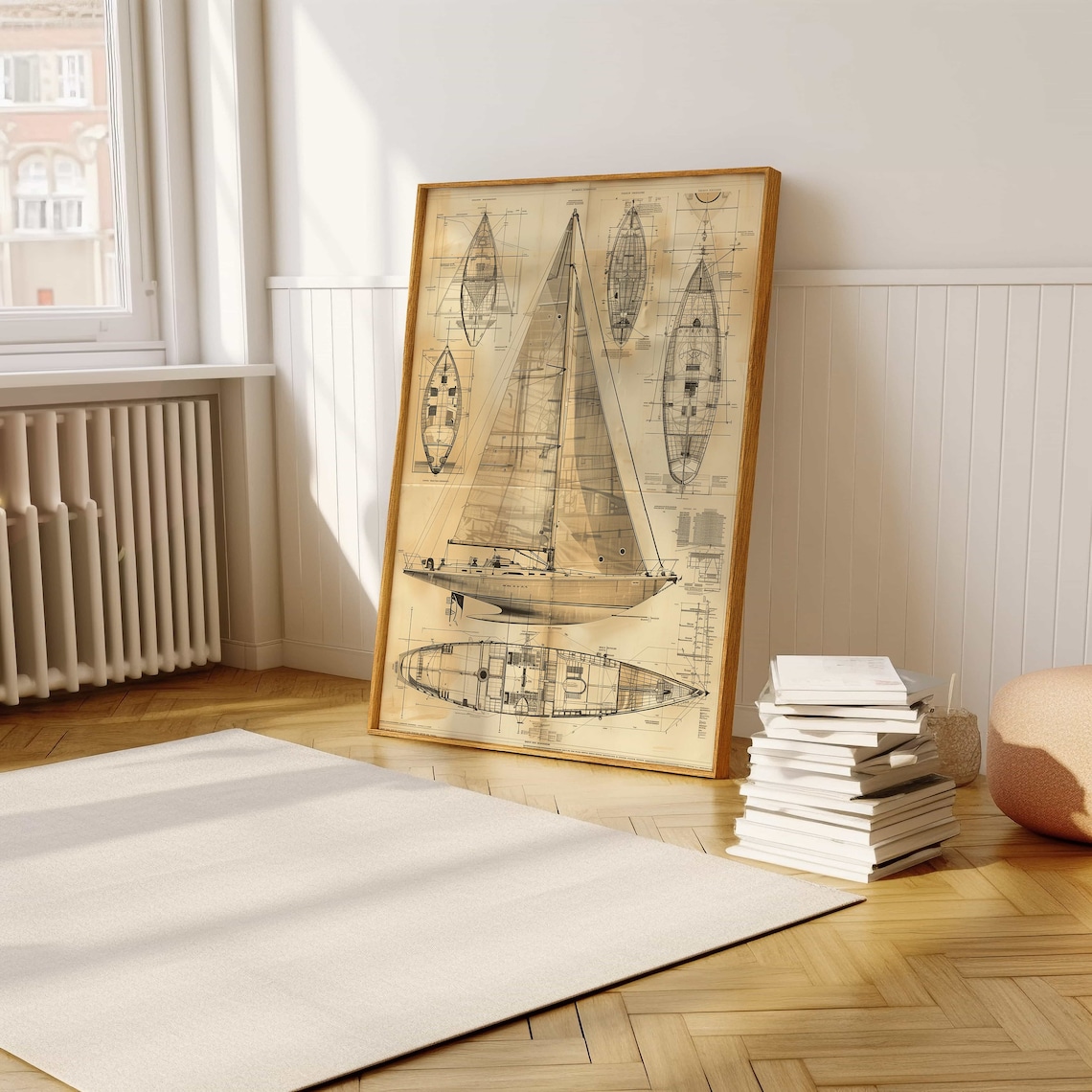 Vintage Sailboat Blueprint Poster, Nautical Boat Diagram - Image 5