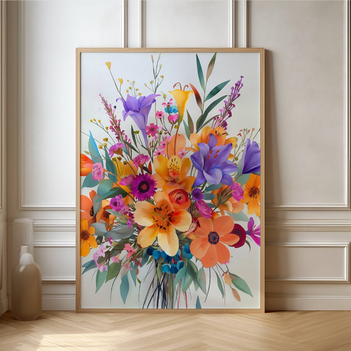 Cheerful Wildflower Bouquet In Bright Orange And Purple Poster