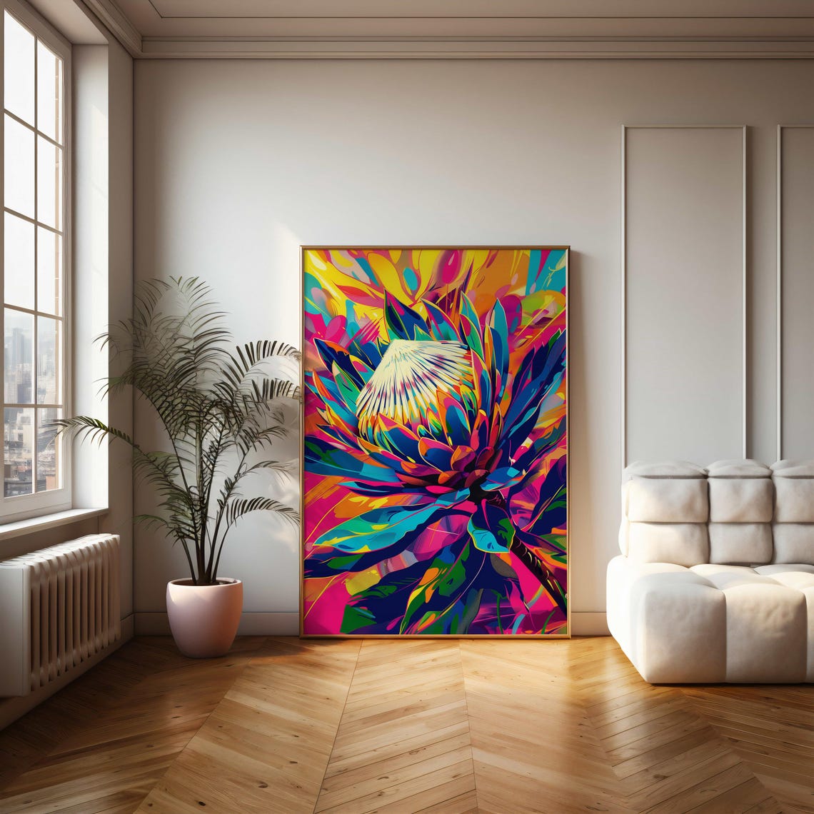 King Protea Bloom in Exploding Bold Rainbow Pop Art Color Poster - Image 2