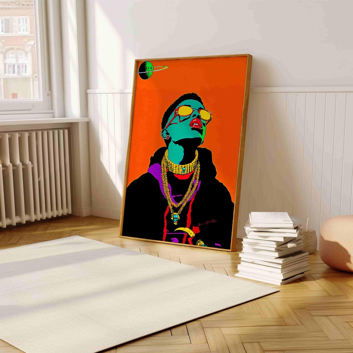 Pop Art Portrait Man With Gold Chains Orange Background Art Print - Image 5