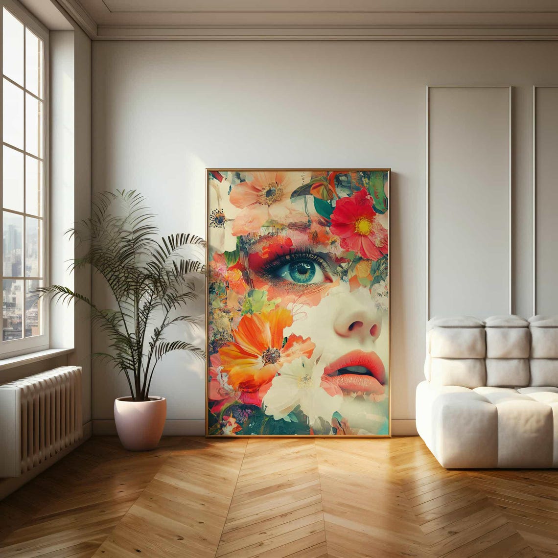 Floral Collage Woman Face Modern Abstract Portrait Art Poster - Image 2