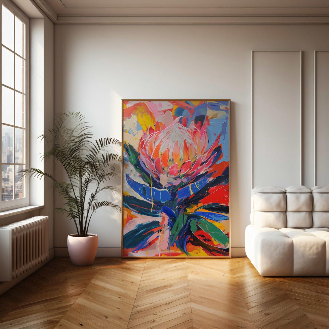 Pink Protea Abstract Expressionist Brushwork Colorful Poster - Image 2