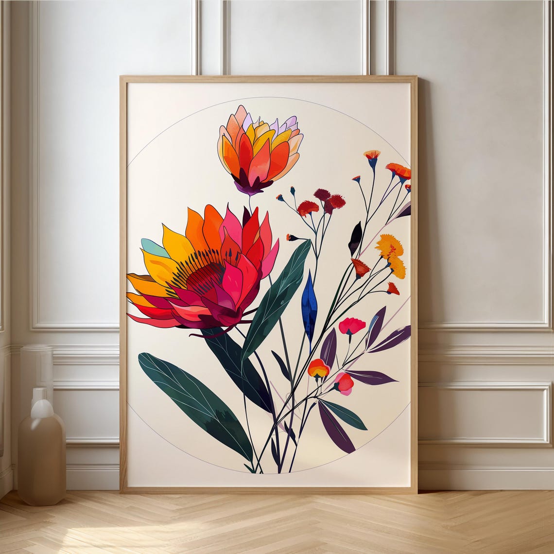 Sunset Protea Bloom Wildflower Bright Illustration Art Poster