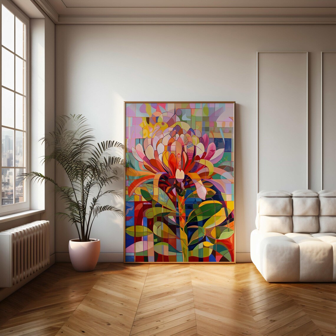 Mosaic Stained Glass Style Protea Flower Colorful Art Poster - Image 2
