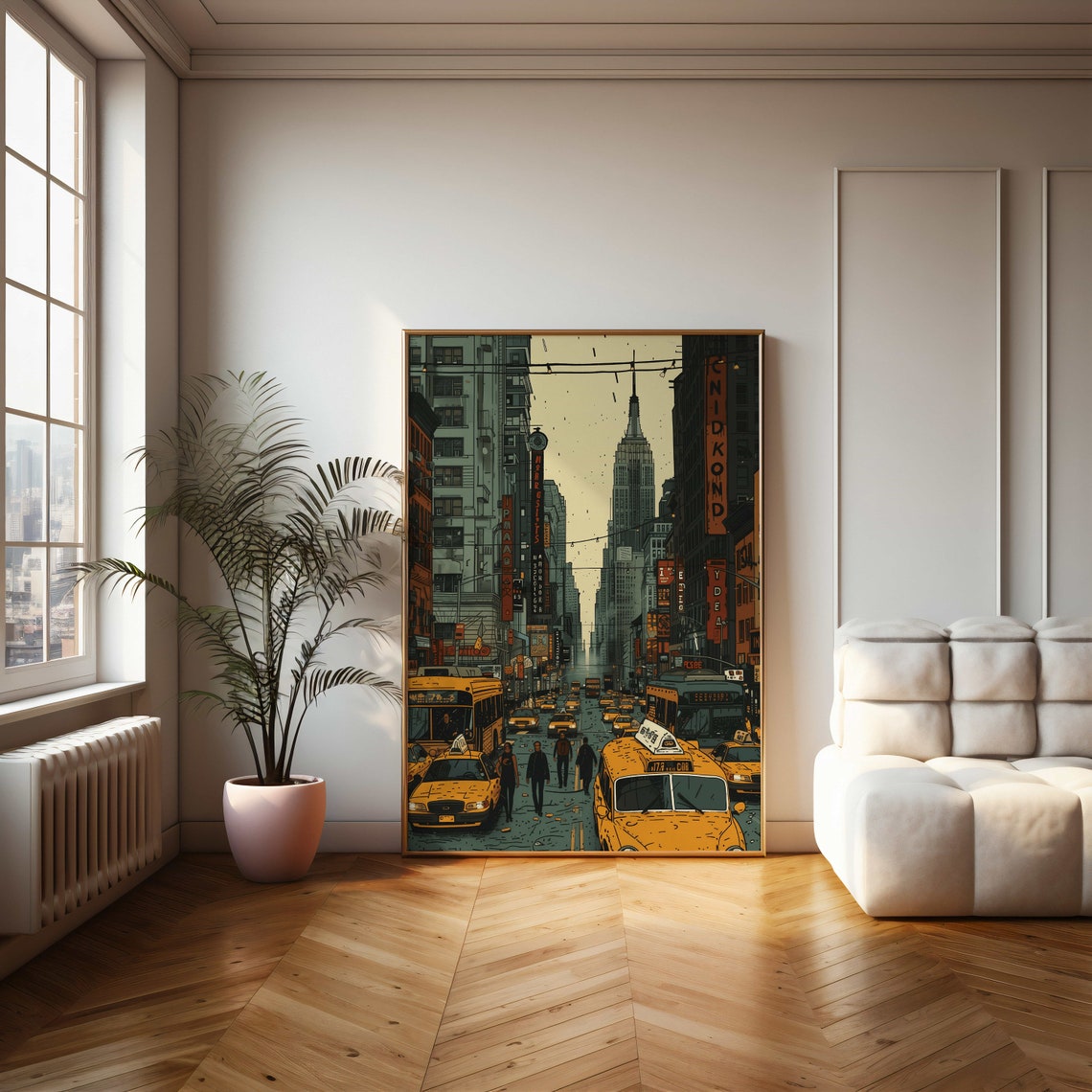 Retro New York City Street Scene with Yellow Taxis Art Poster - Image 2