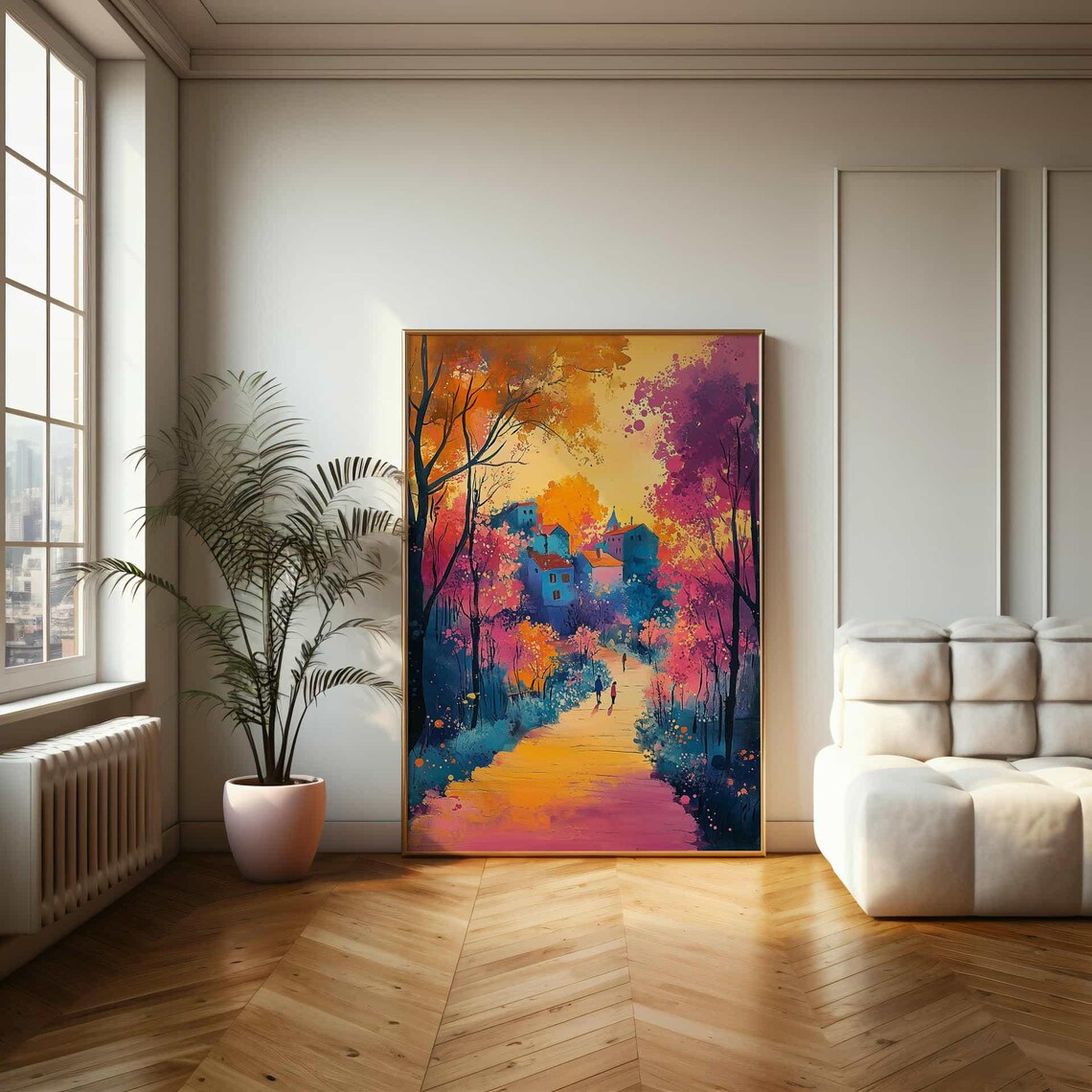 Village Scene Autumn Landscape Poster, Abstract Style - Image 2