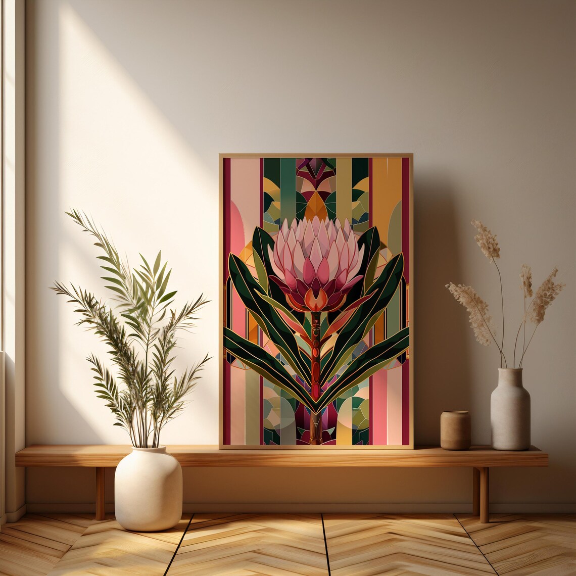 Art Deco Protea, Stained Glass Style Poster Print - Image 3