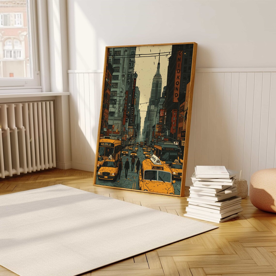 Retro New York City Street Scene with Yellow Taxis Art Poster - Image 5