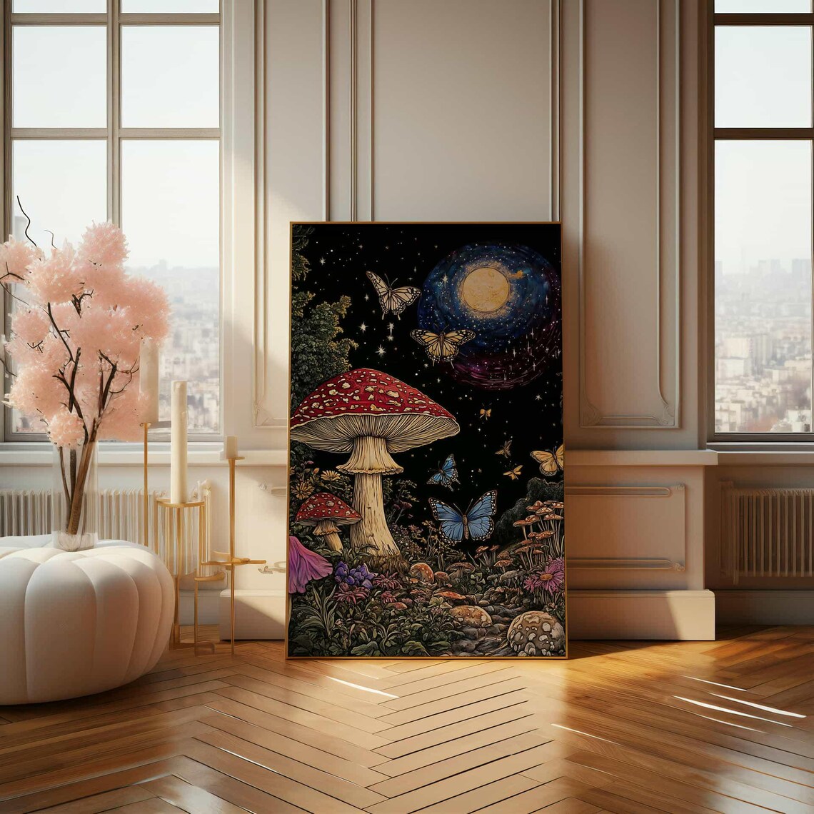Mystical Mushroom Forest, Whimsical Night Illustration - Image 4