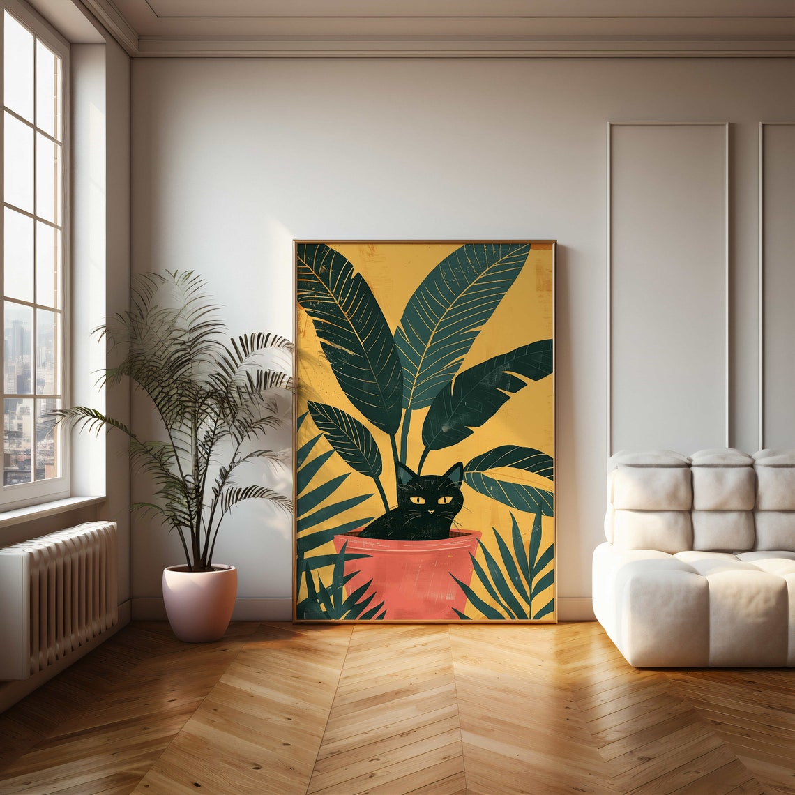 Black Cat Hiding In Terracotta Plant Pot Tropical Funny Poster - Image 2