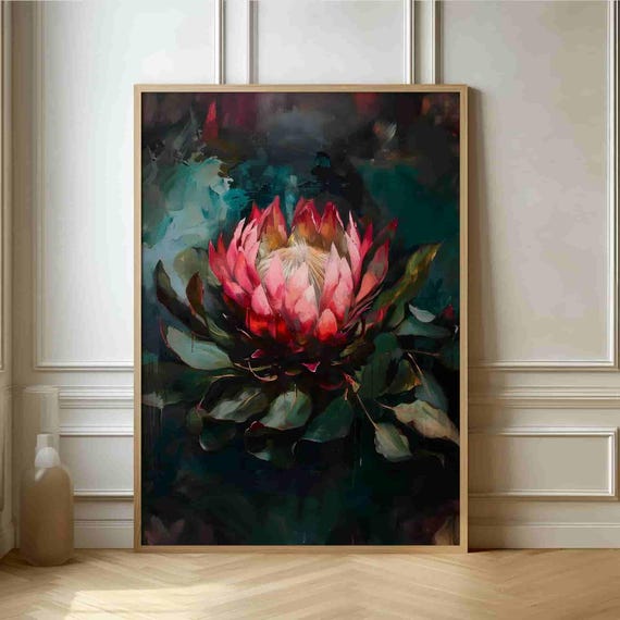 Vibrant Protea Blossom Abstract Art Poster Contemporary Floral Wall Art Bold Colorful Print For Nature Lovers Home Decor