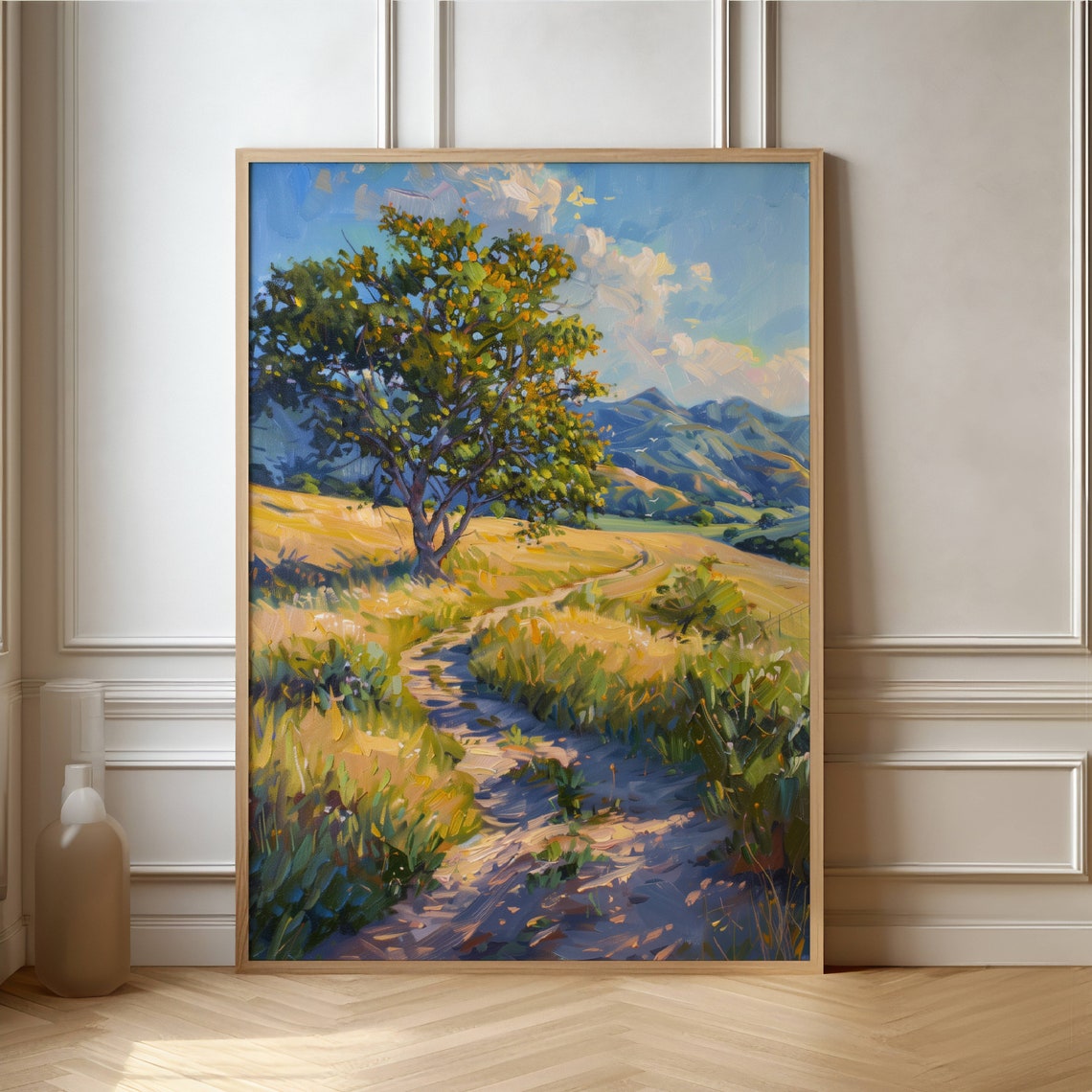 Sunlit Country Path Through Golden Meadow Summer Landscape Poster
