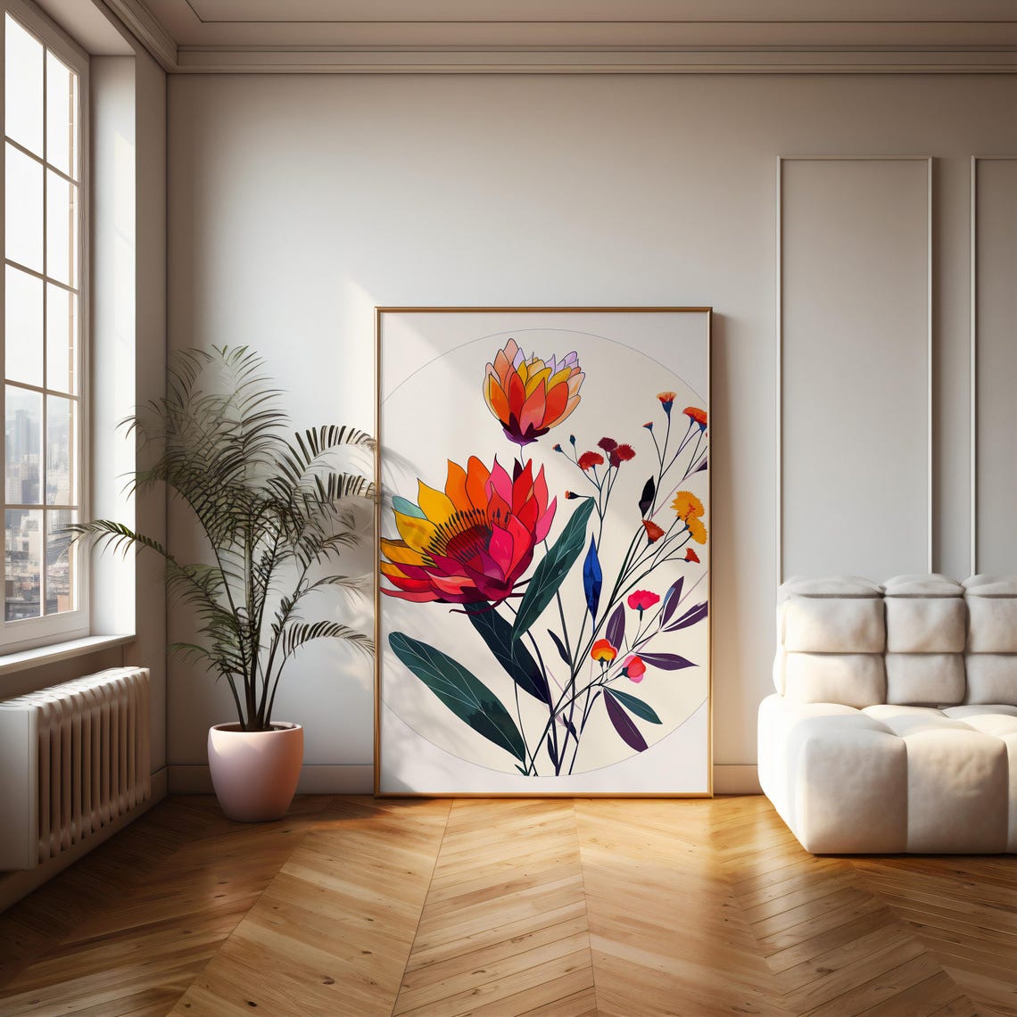 Sunset Protea Bloom Wildflower Bright Illustration Art Poster - Image 2