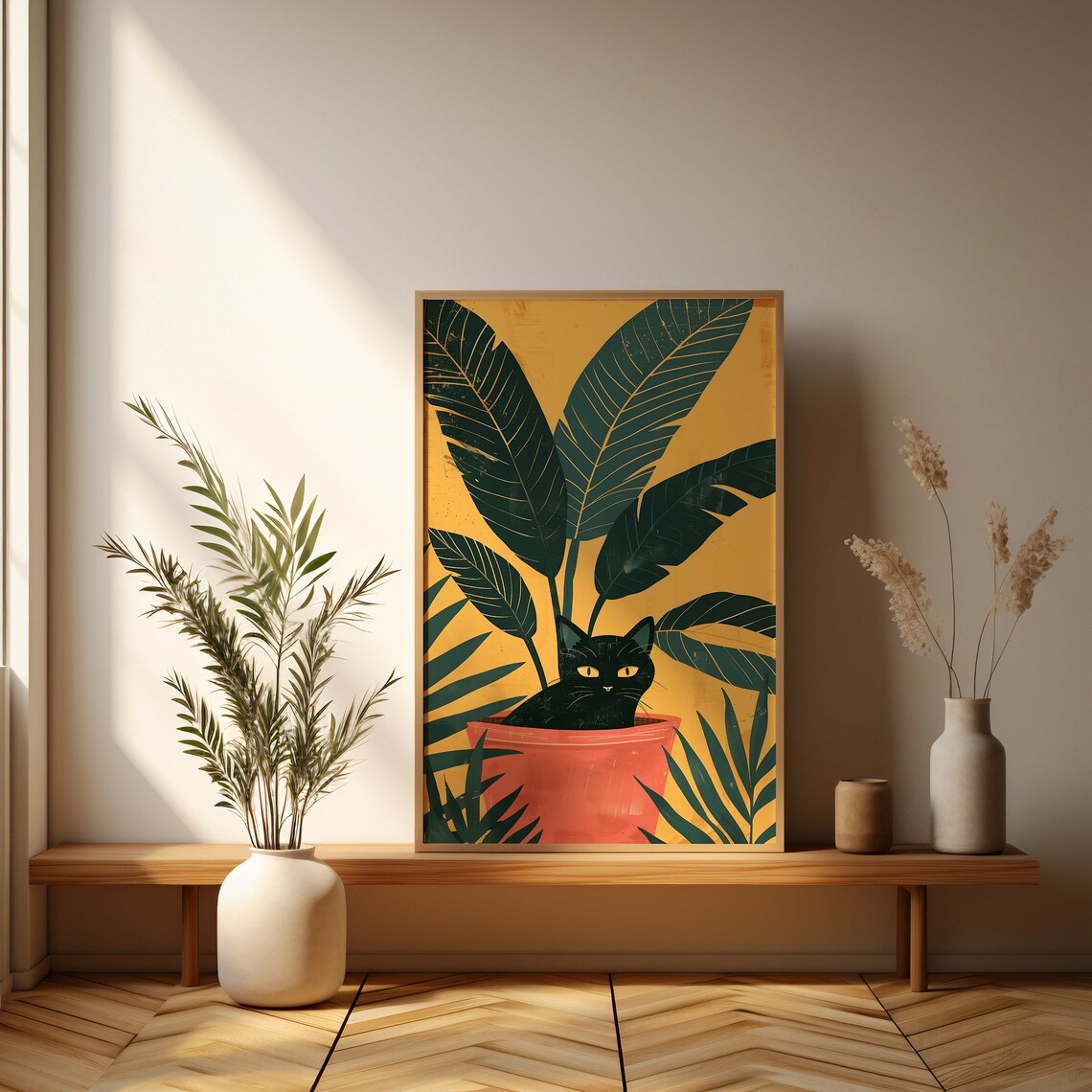 Black Cat Hiding In Terracotta Plant Pot Tropical Funny Poster - Image 3