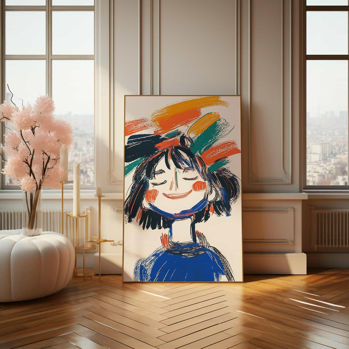 Happy Girl Portrait Colorful Brushstroke Abstract Art Poster - Image 4