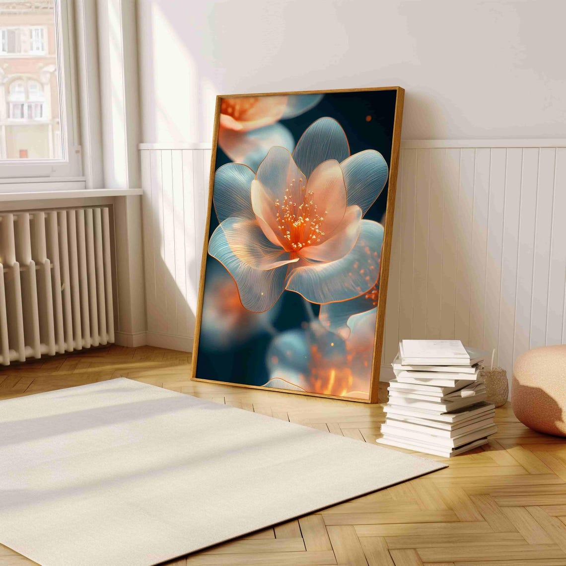 Translucent Glowing Flower Macro On Dark Teal Ethereal Art Print - Image 5