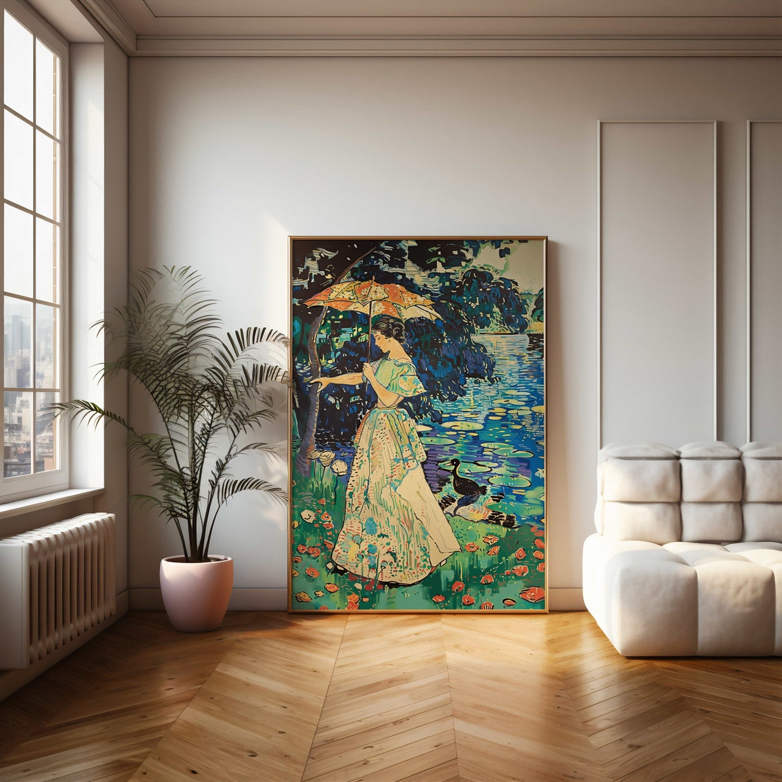 Vintage Lady With Parasol by a Lily Pond Impressionist Poster - Image 2