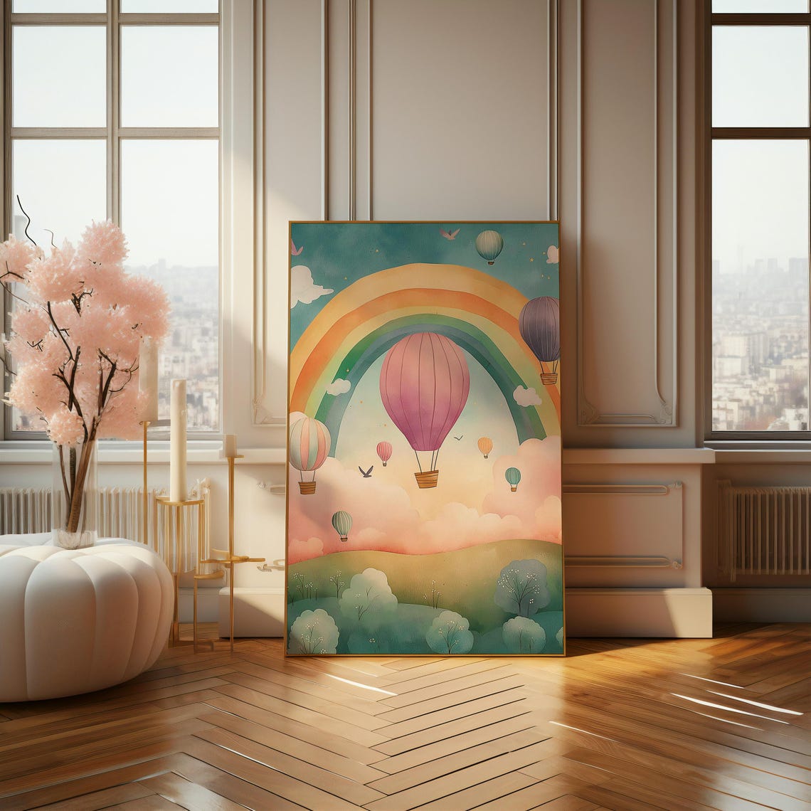 Rainbow Sky Adventure Print Vintage Style Hot Air Balloons Artwork Perfect For Brightening Up Modern Nurseries - Image 4