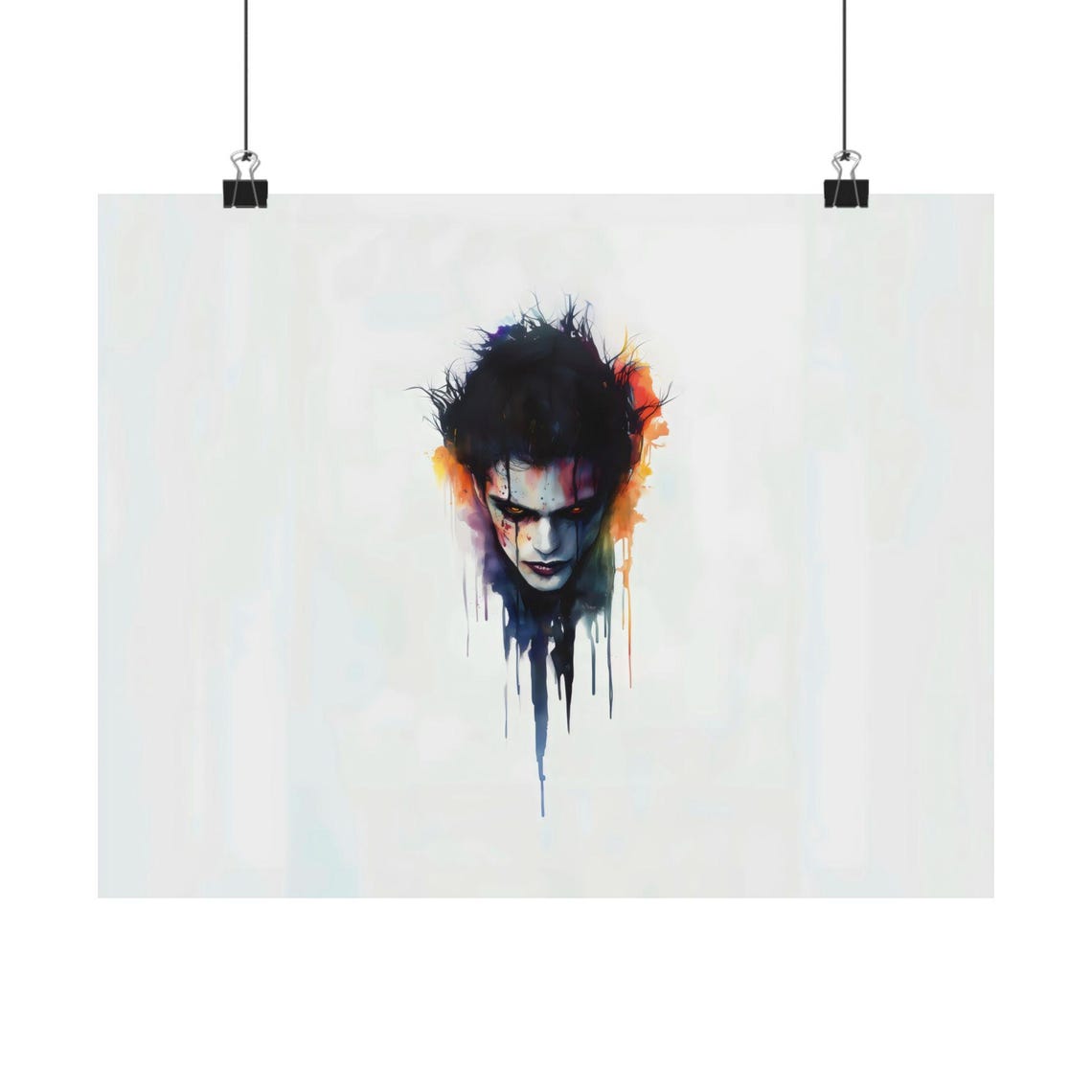 Watercolor Dark Villain Face Dripping Paint Horror Art Poster