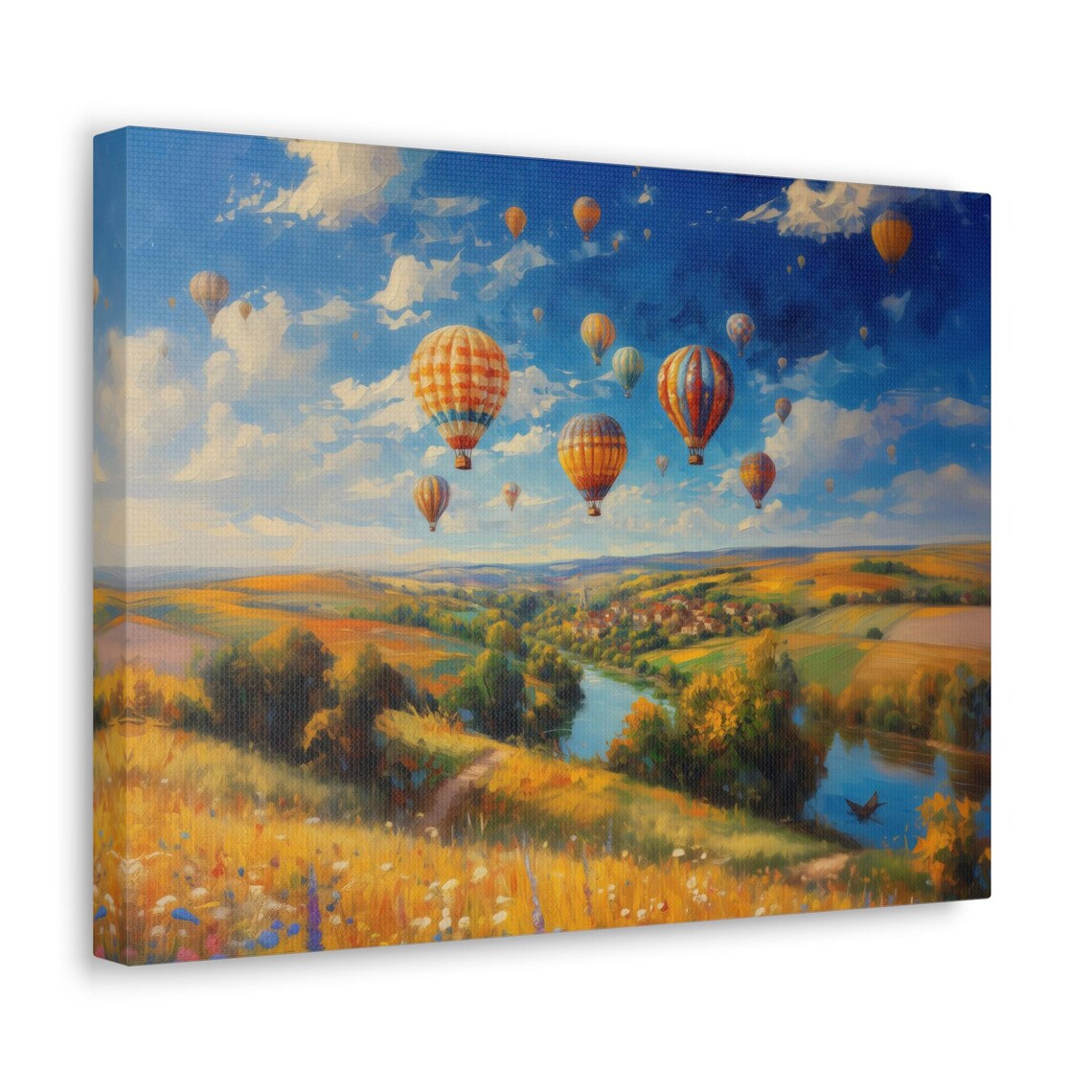Colorful Balloons Over Golden Valley River Dreamy Sky Wall Art - Image 2