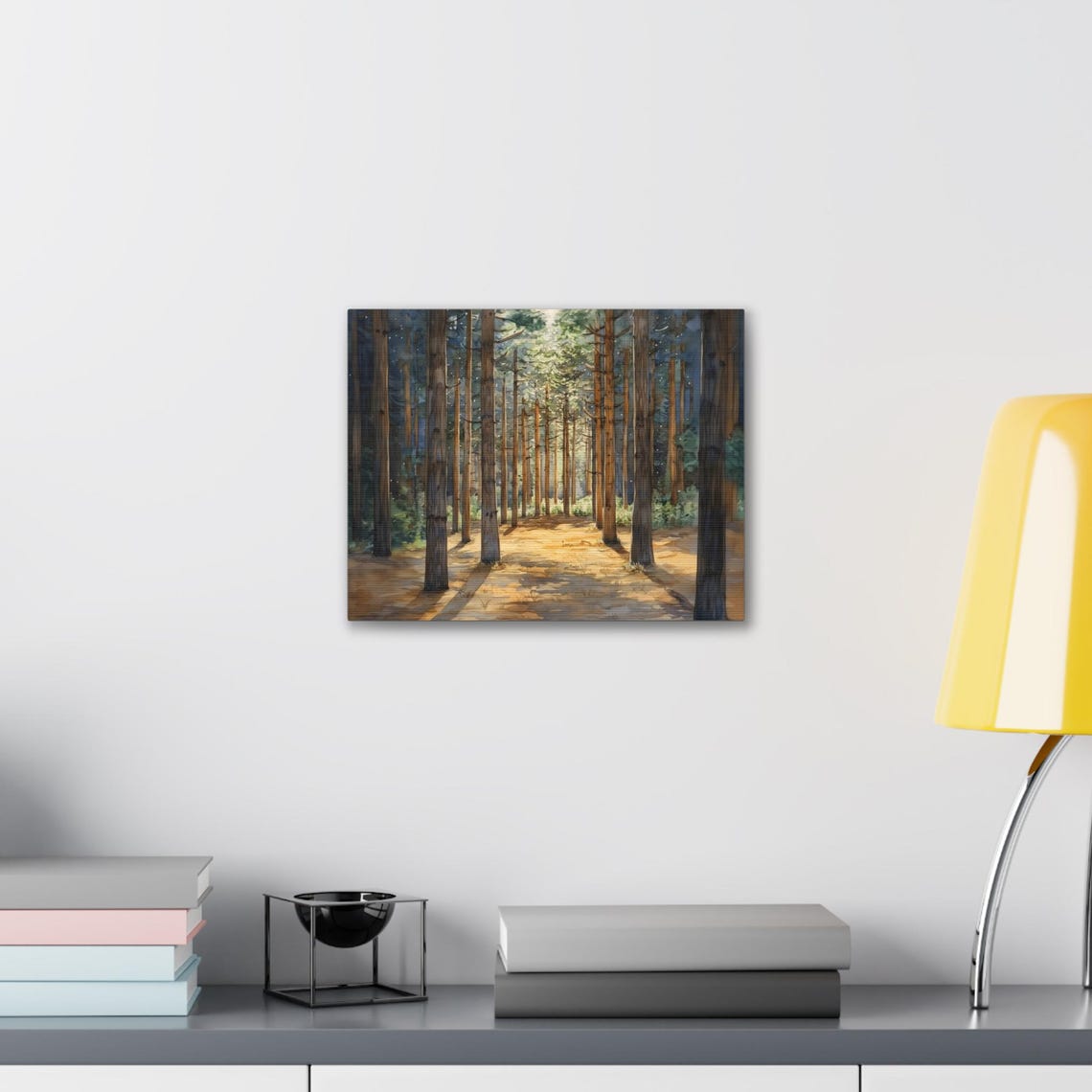 Golden Sunlit Pine Forest Morning Path Serene Landscape Poster - Image 2