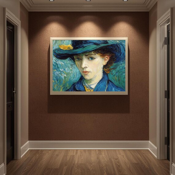 Woman Blue Hat Portrait Bold Brushwork Vintage Impressionist Poster