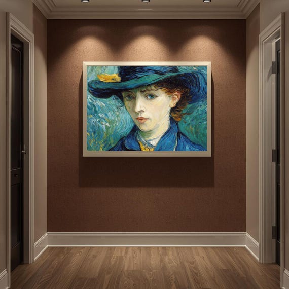 Woman In Blue Hat Portrait Vintage Wall Art