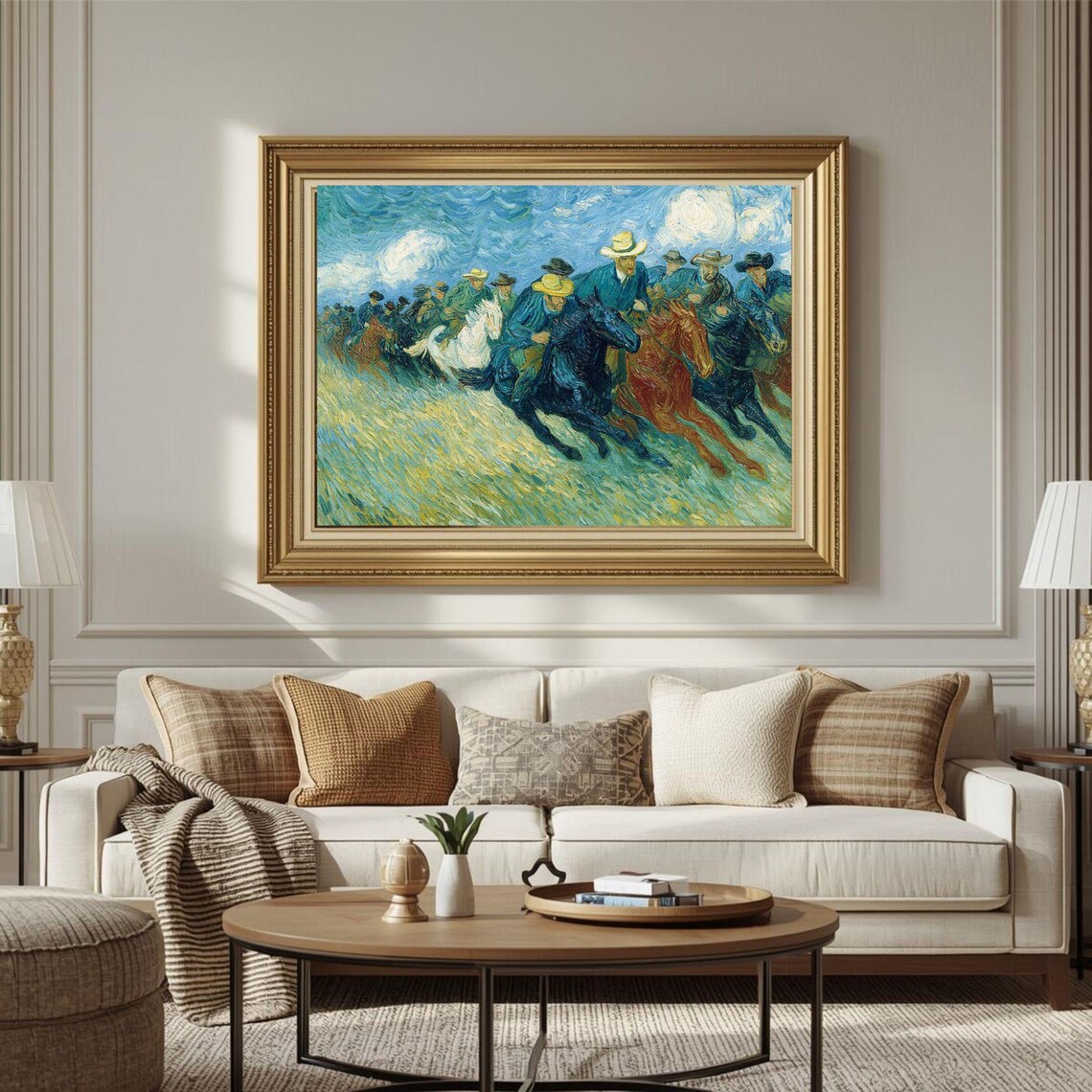 Van Gogh Style Cowboys Racing Horses Western Stampede Plains Art Poster